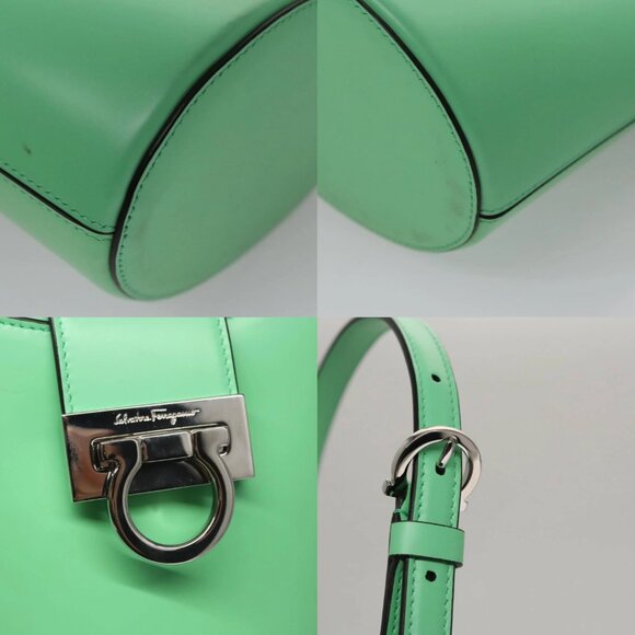 Salvatore Ferragamo Gancini Shoulder Bag Leather Green Silver Auth 107228AV - Picture 14 of 15